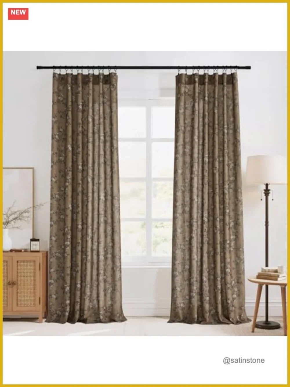 Floral Vintage Farmhouse Linen Curtains Light Filtering Privacy Drapes Backtab